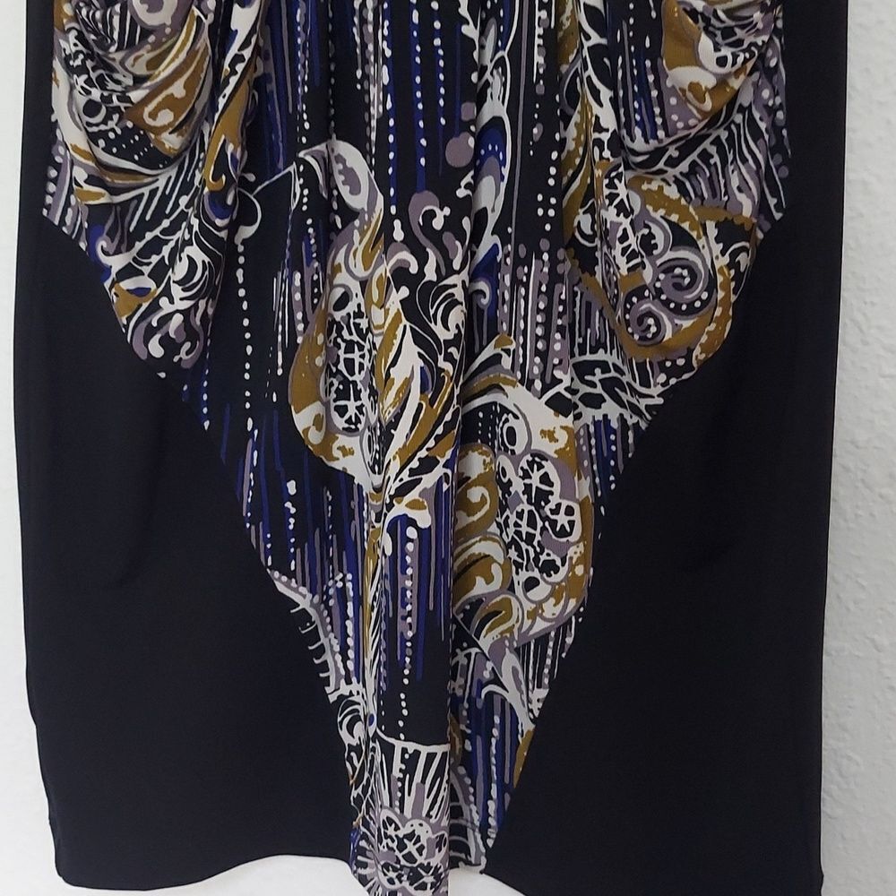 BCBGMaxAzria Black Sheath Midi Dress with Plunge Neckline & Pockets - Picture 6 of 7